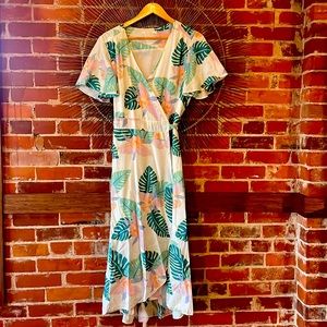 Tropical Floral Wrap Dress